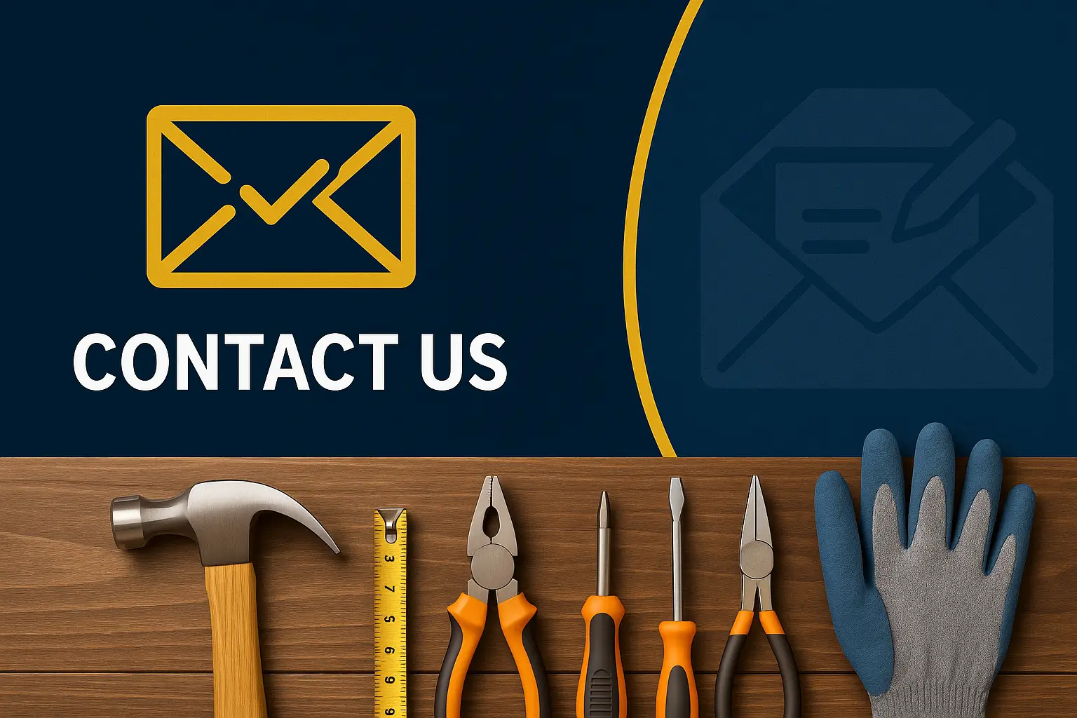 Graphic with tools and "Contact Us" text, placed next to the enquiry form for our Wellington handyman and property maintenance services.