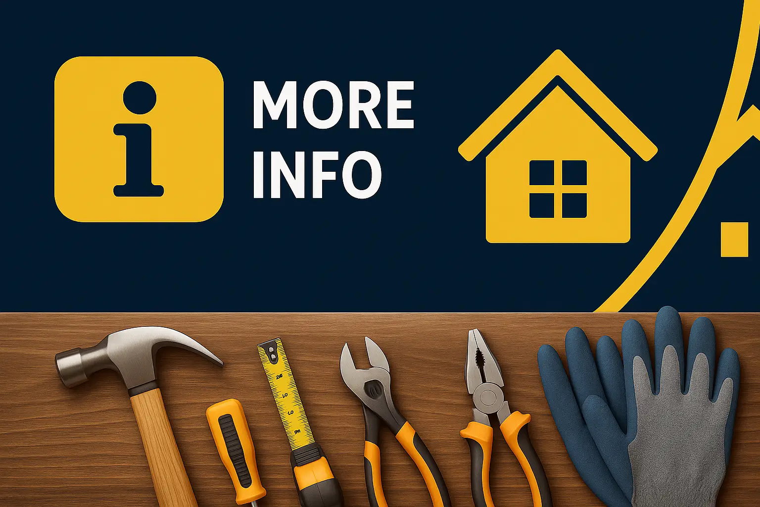 Graphic with tools and the words "More Info" linking to the FAQ page for Craig's Property Maintenance handyman services in Wellington.
